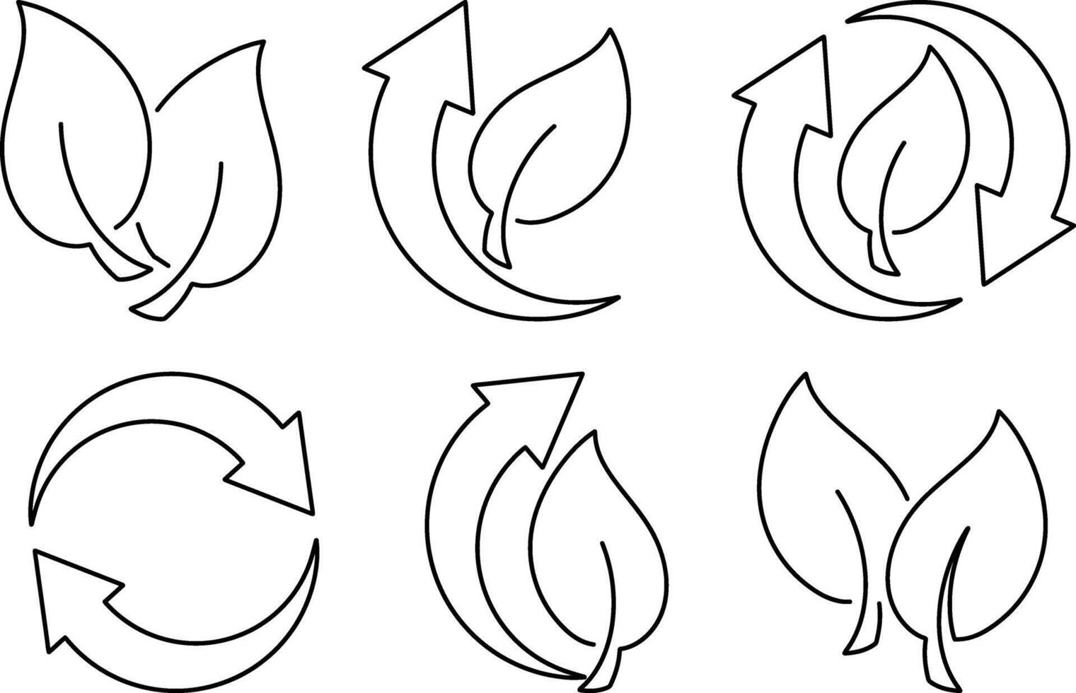 Set doodle recycled arrow with leaf coloring page book vector