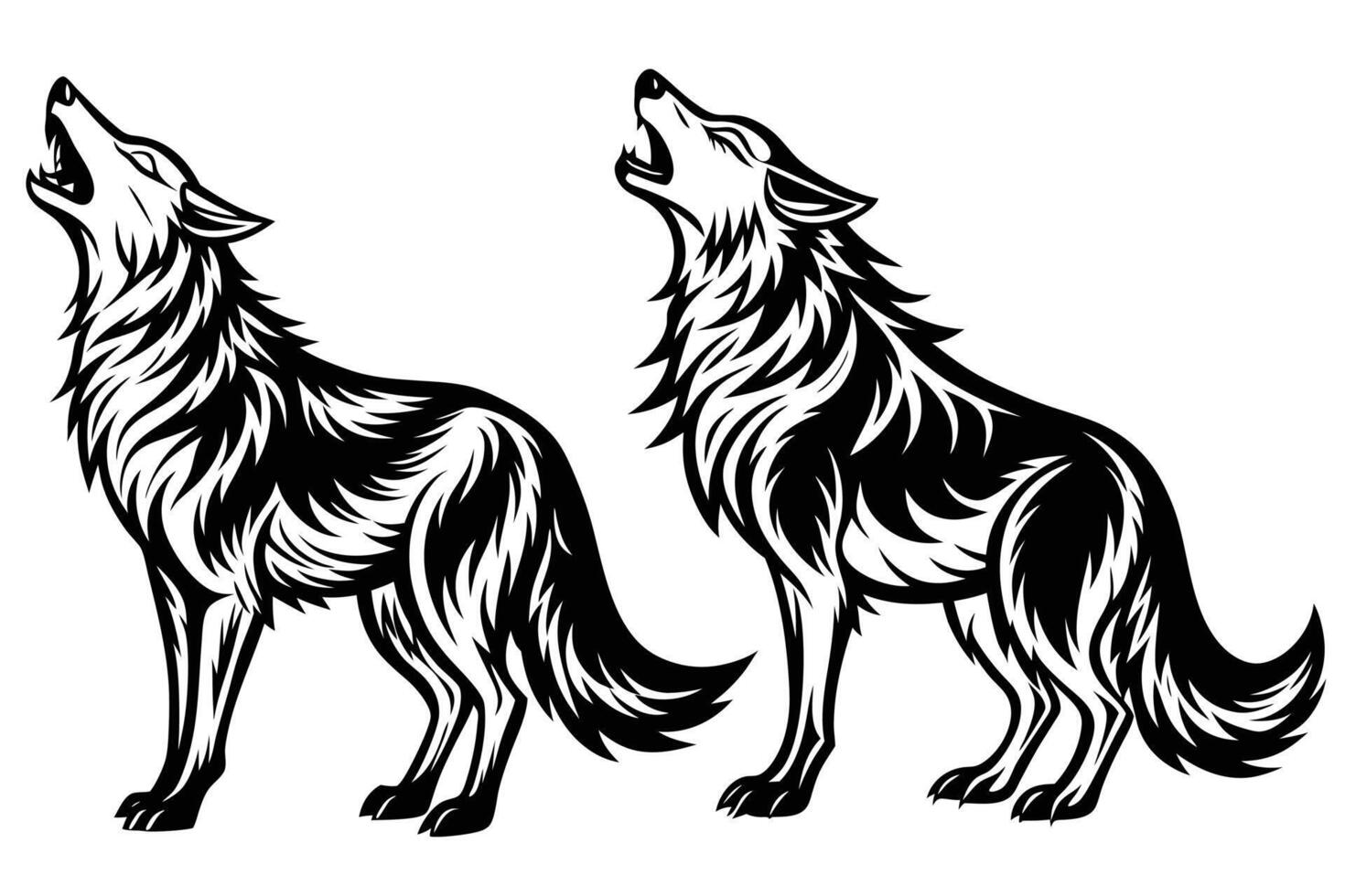 Silhouette of a howling wolf, white background vector