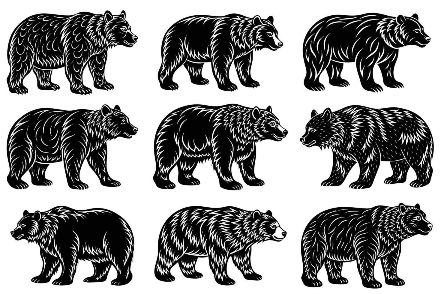 Black Bear Silhouette set colletion vector