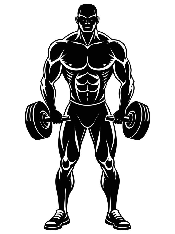 silhouette weight lifting man white background vector