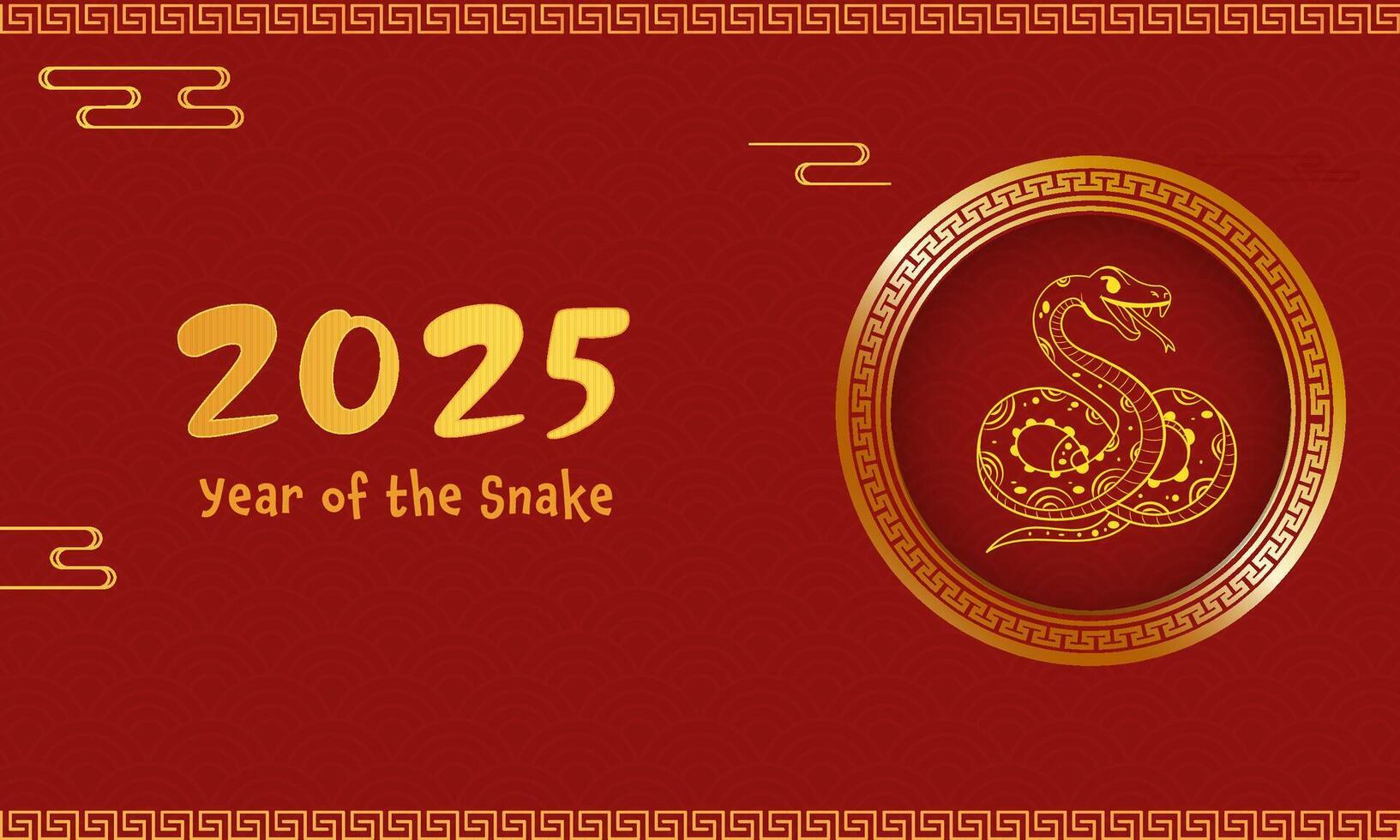 2025 Year of The Snake, Happy Chinese New Year Banner in Red and Golden Color. vector