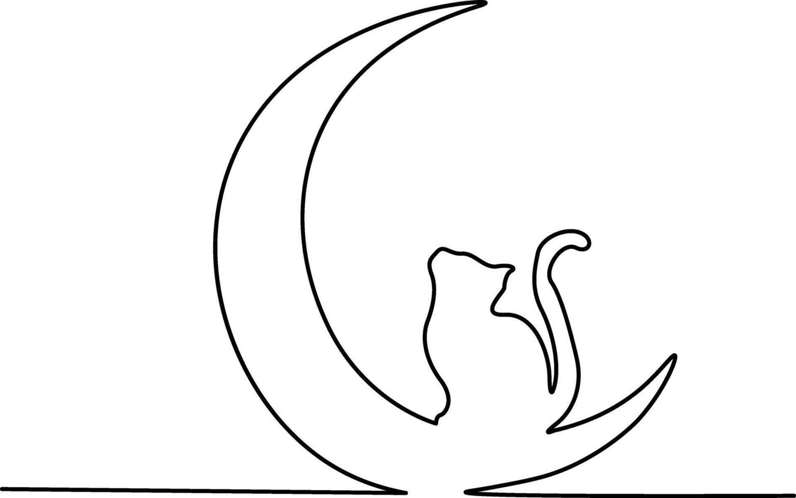 Moon continuous one line drawing. Ramadan Kareem banner in simple linear style vector