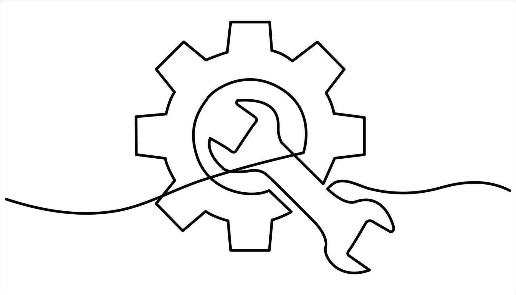 Continuous one line drawing of metal gear or cog. Mechanism wheels logo vector