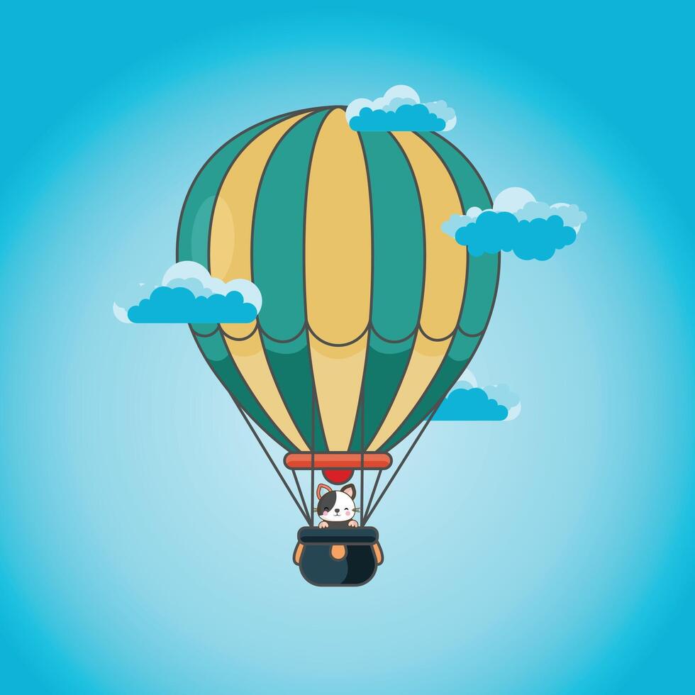 Cute cat ride hot air balloons vector