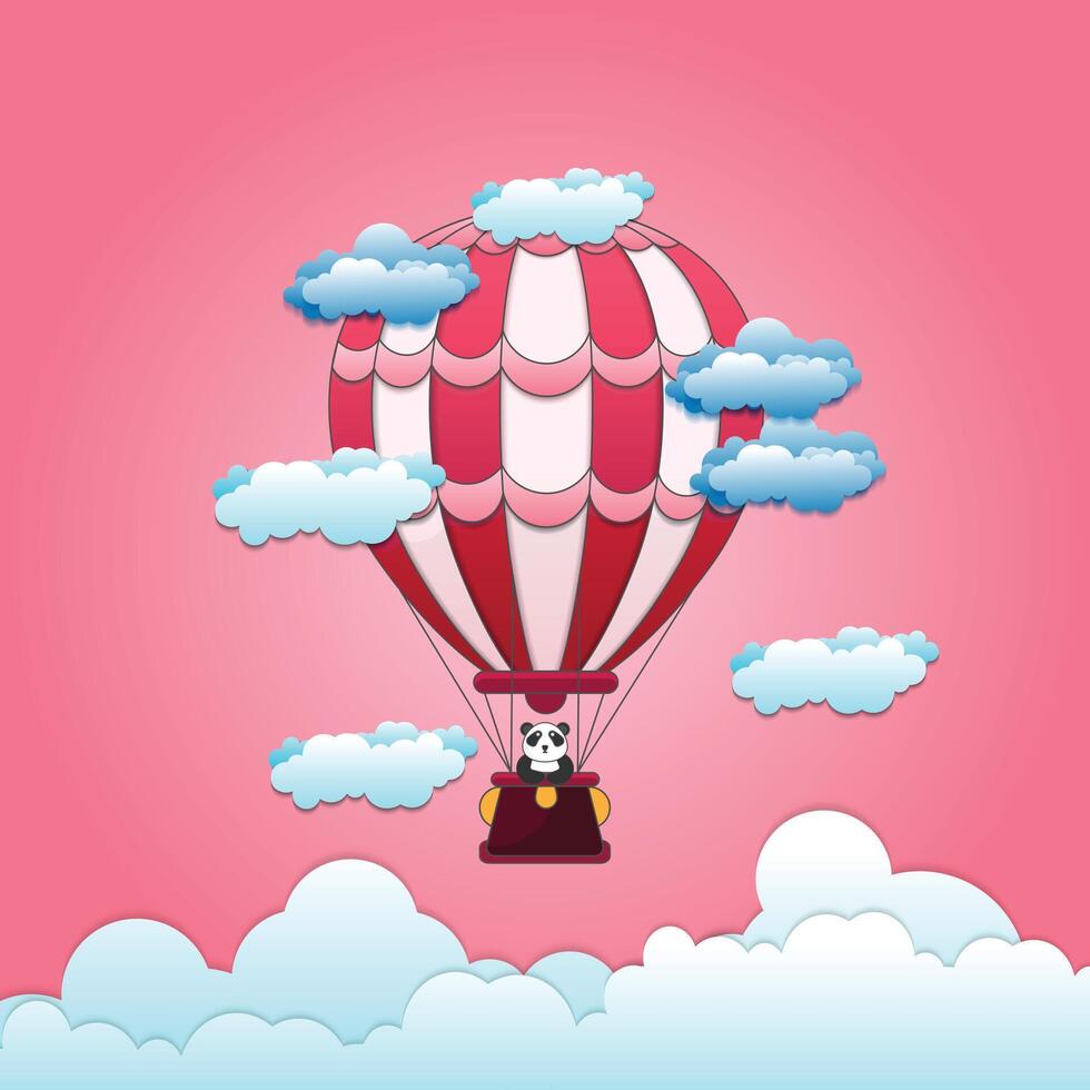 Adorable Panda Riding a Hot Air Balloon vector