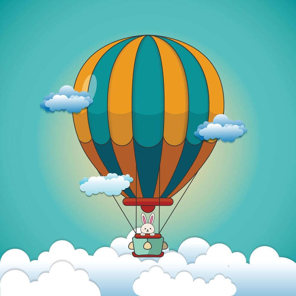 Adorable Rabbit Riding a Hot Air Balloon vector