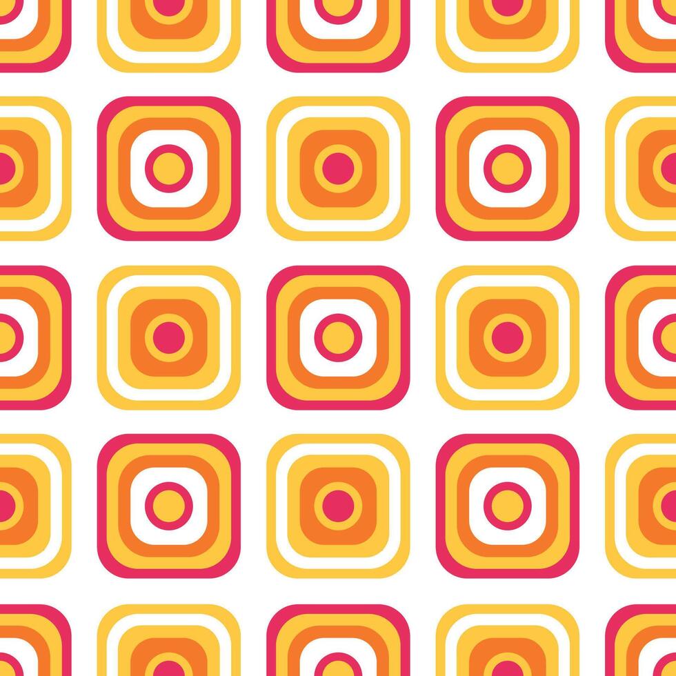 Retro geometric pattern with concentric circles and squares in warm tones, 70s inspired design for decoration or graphic projects vector