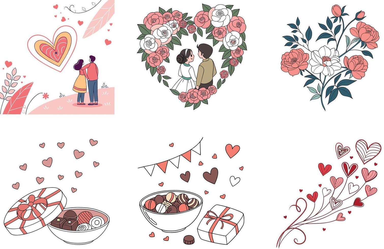 Pink Hearts Valentine Bundle - Romantic. Dreamy Collection Illustrations vector