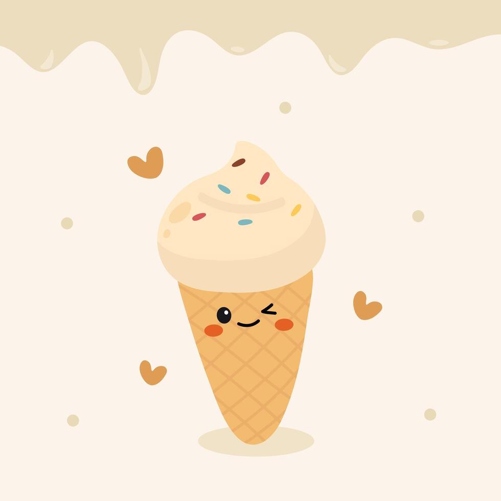 Cute Hand Drawn Vanilla Ice Cream Character Illustration vector