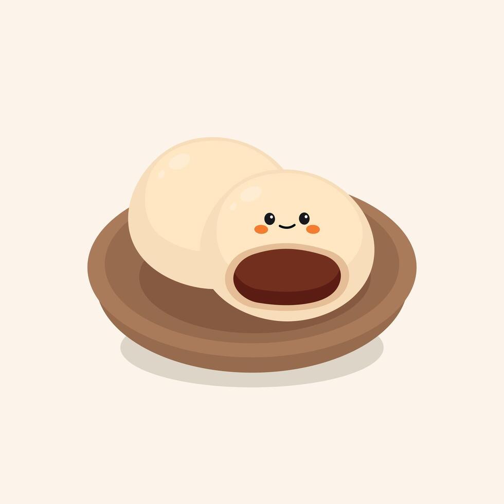 Cute Red Bean Mochi Japanese Traditional Cake vector