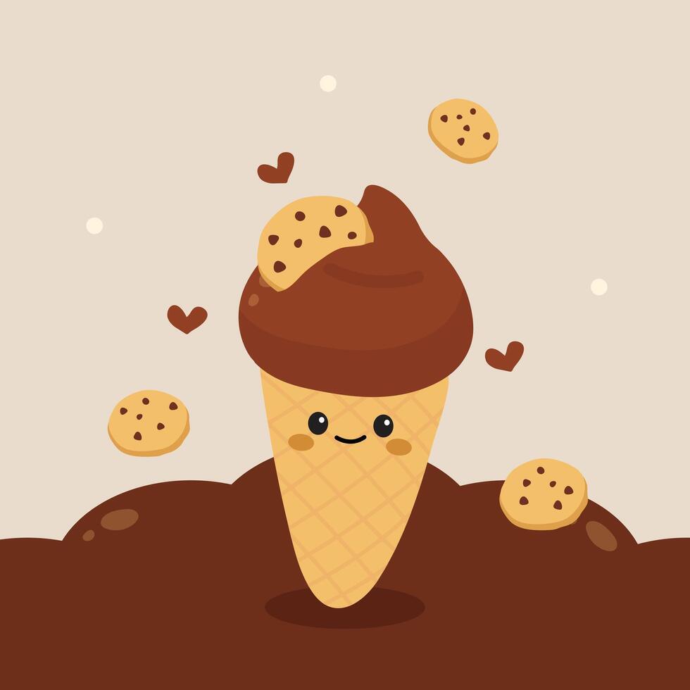 Cute Hand Drawn Chocolate Ice Cream Character Illustration vector