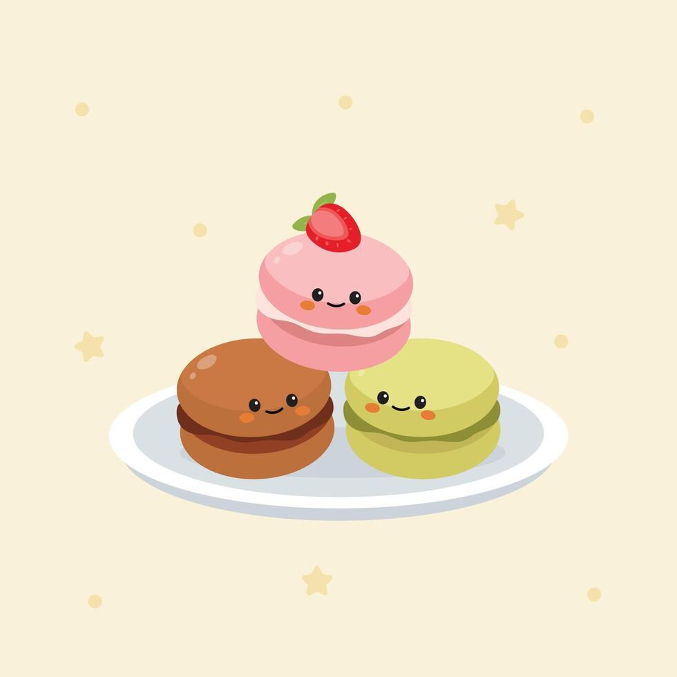 Cute Macaroon in a Plate Illustration vector