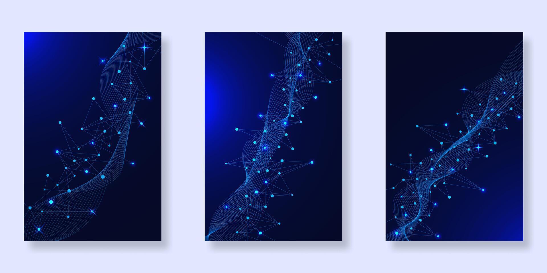Abstract technology poster set with futuristic interconnected dots and lines. Science future innovation concept. Futuristic abstract background vector