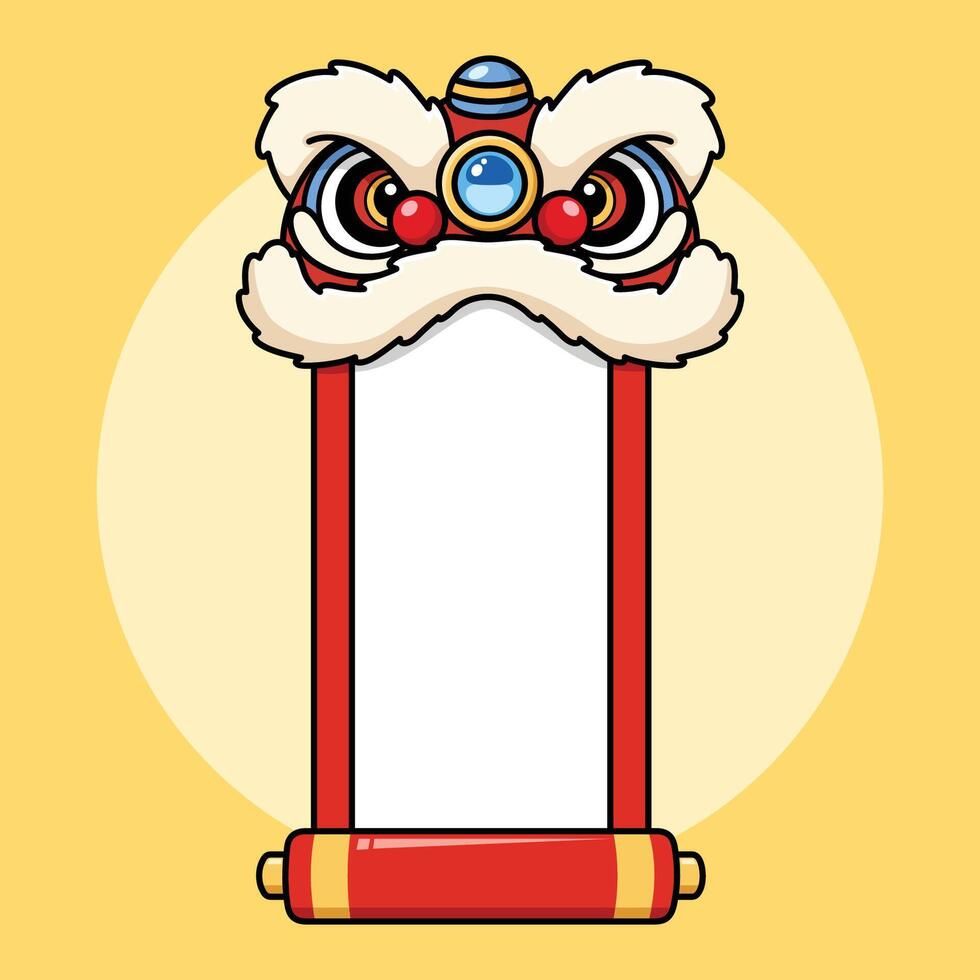 Chinese New Year Lion Dance Head Bitting A Scroll vector