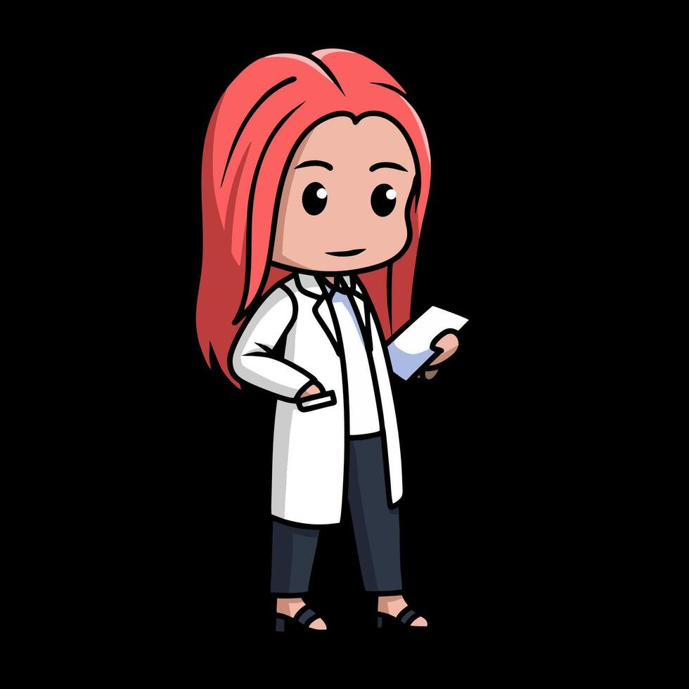 Chibi kawaii Woman using long coat in walking pose. with black background vector