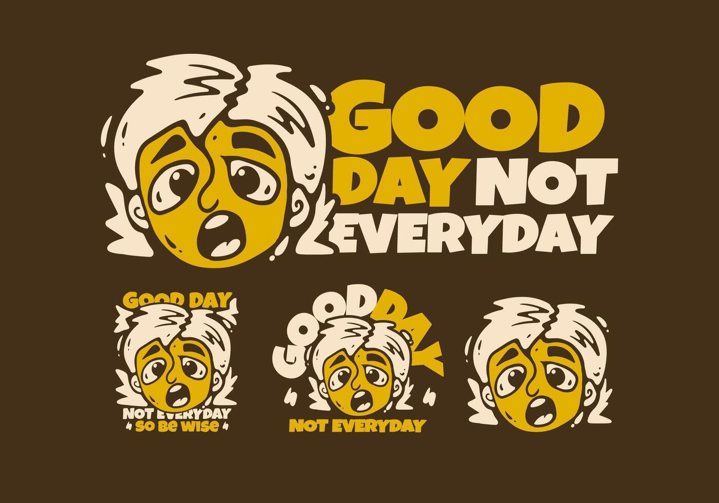 Bad face expression in retro yellow brown colors, illustration in 4 types vector