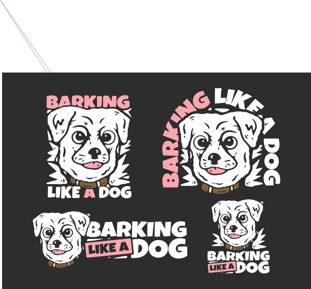 Barking like a dog. Dog head character with hand drawn style illustration. in 4 types vector