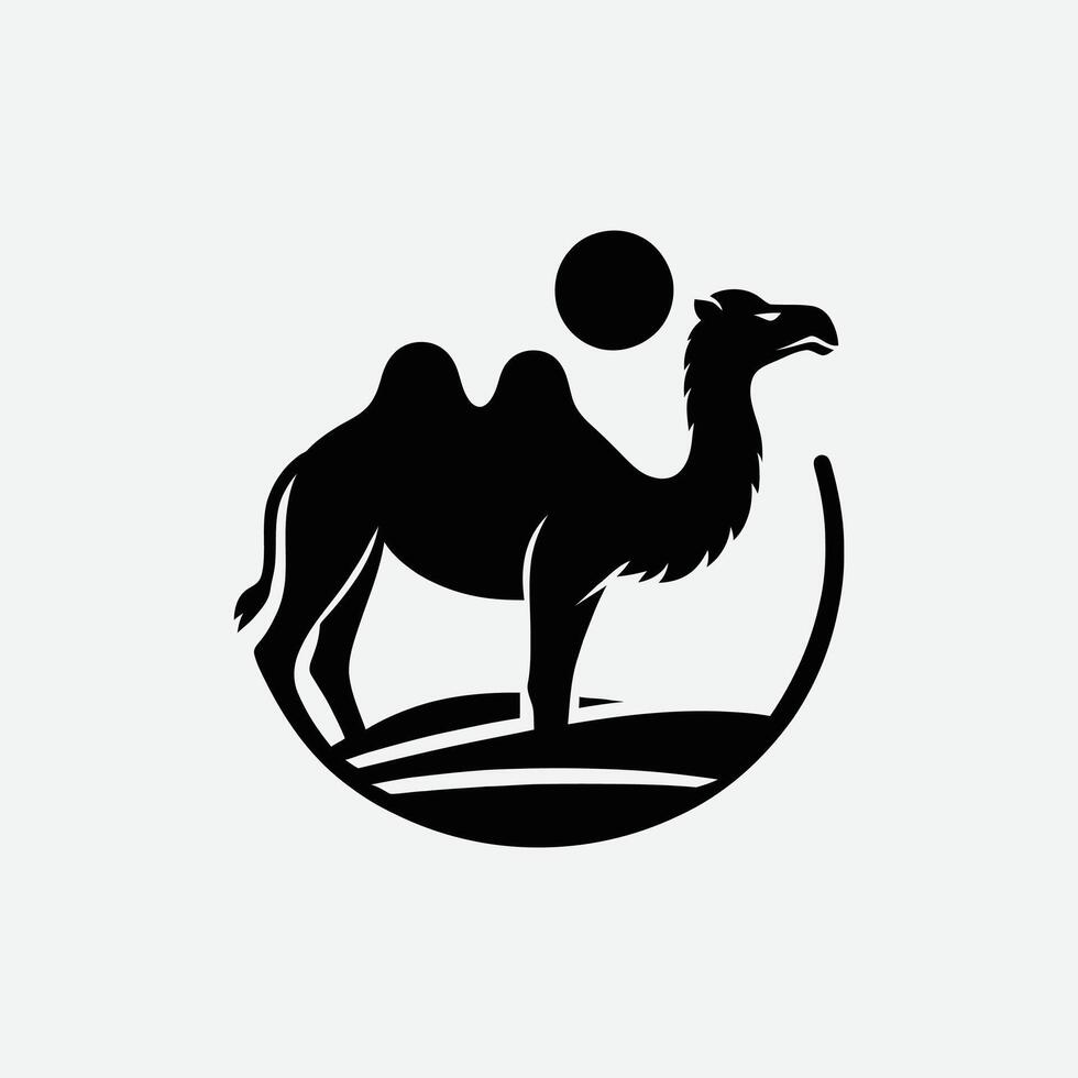 a camel is standing in the desert with a sun behind it vector