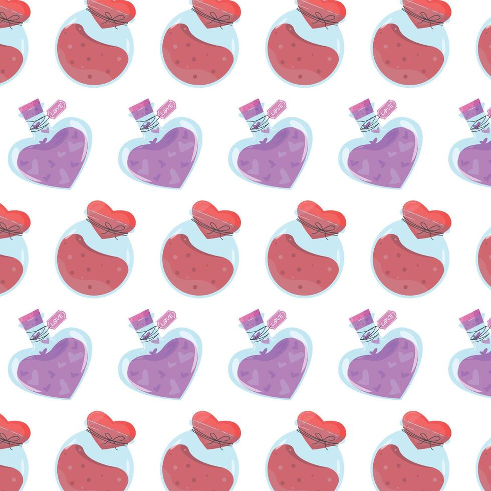 Seamless pattern with love elixirs for Valentine's Day. Love potion for fantasy games. vector