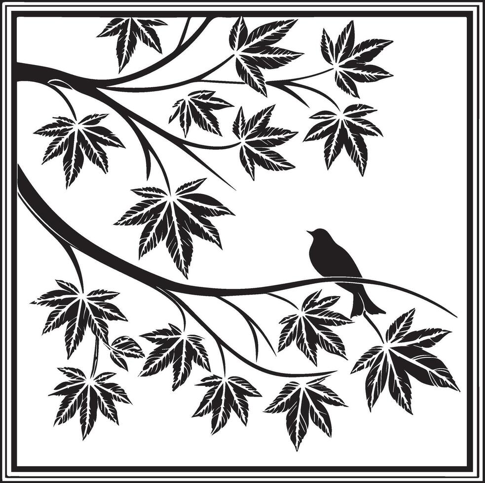 a black and white illustration of a square frame made up of leaves vector