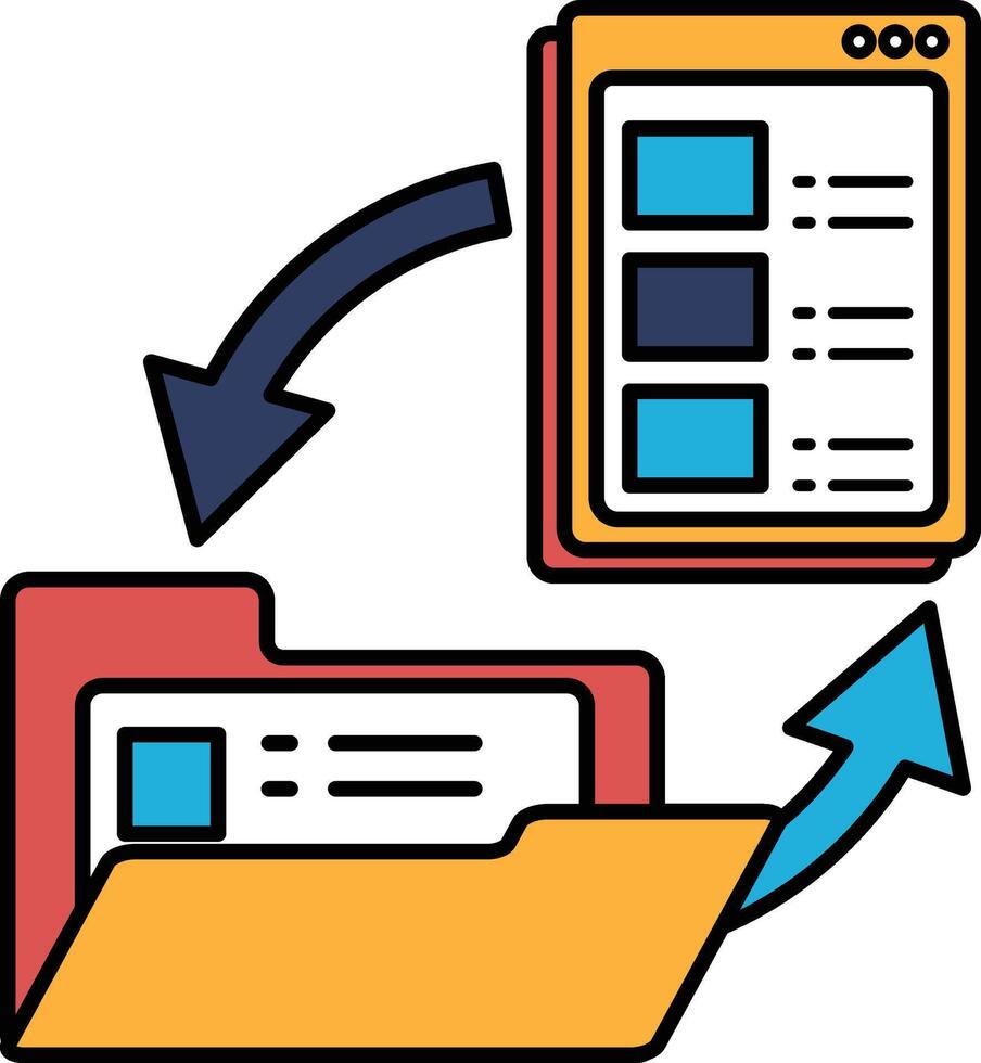 A folder is shown with a arrow pointing to the right vector