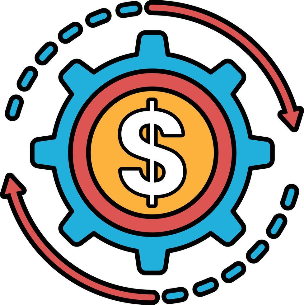 A graphic of a gear with a dollar sign in the middle vector