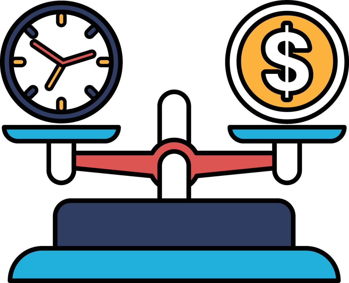 A scale with a clock and a dollar sign on each side vector