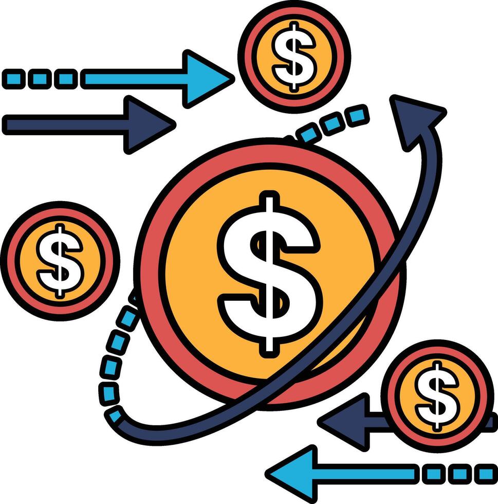 A graphic of a dollar sign with arrows pointing to other dollar signs vector