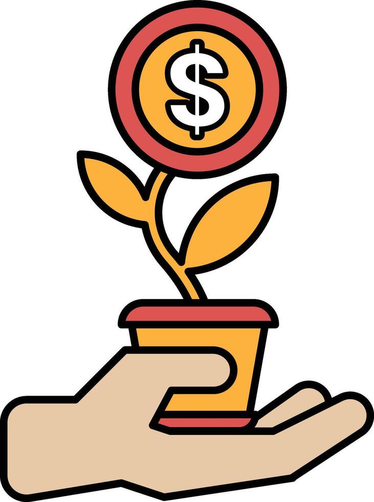 A hand holding a plant in a pot with a dollar sign in the middle vector