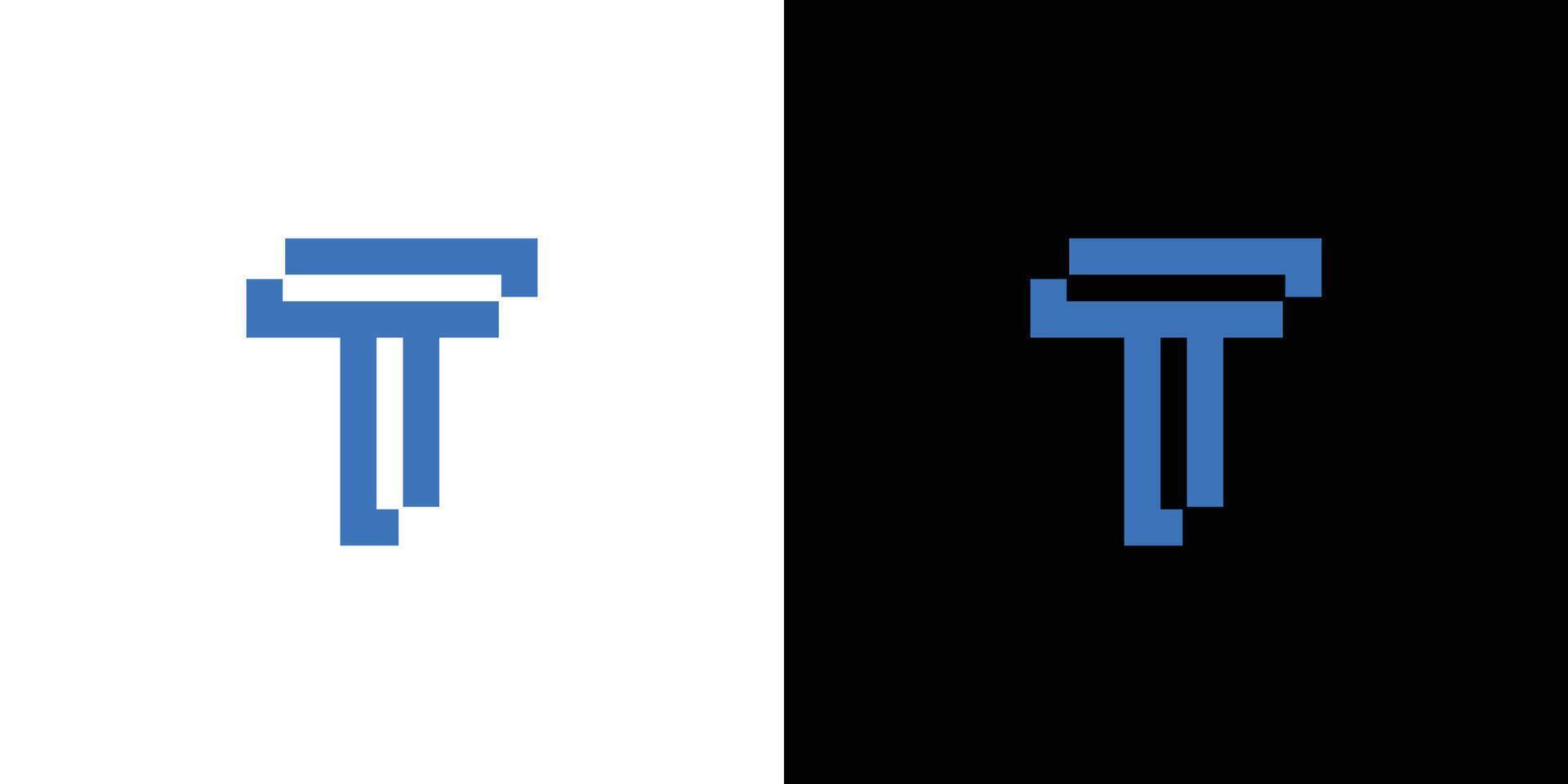 Minimalist Blue T Logo on Black and White Background Split vector