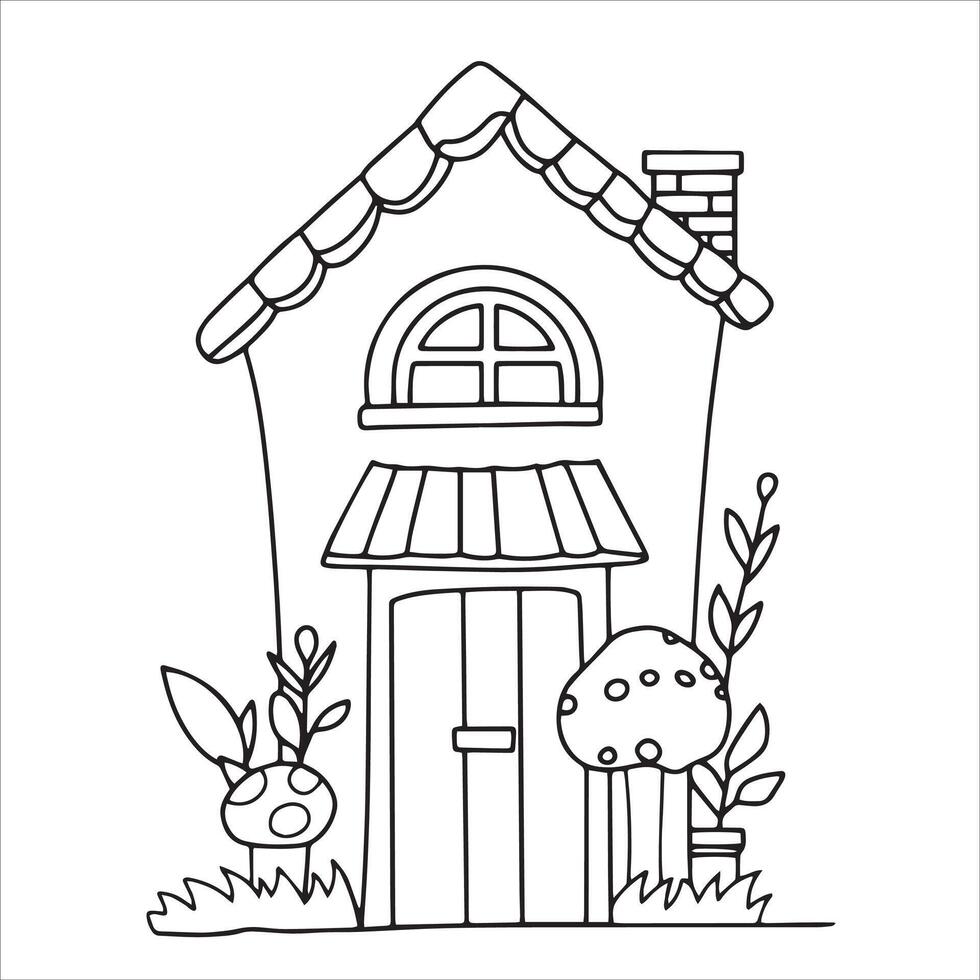 Coloring book with a cute house. illustration in doodle style. vector