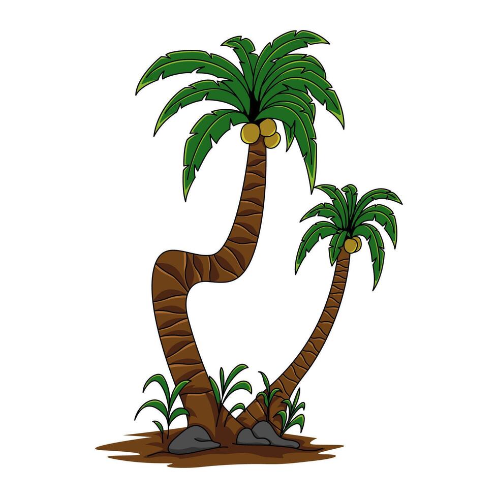 Coconut tree illustration, set against a white background, tailored for sticker making. A key asset for designers. vector