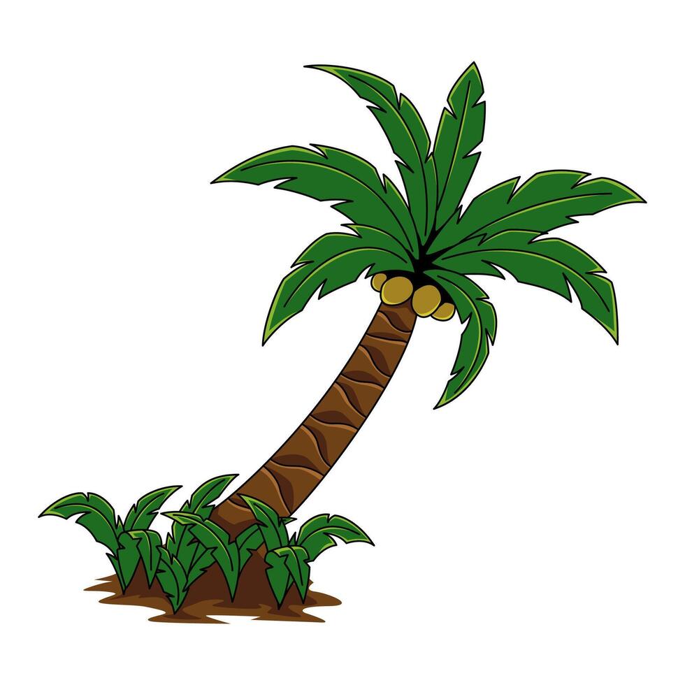 A coconut tree illustration with a white background, designed specifically for sticker applications. Useful in graphic design. vector