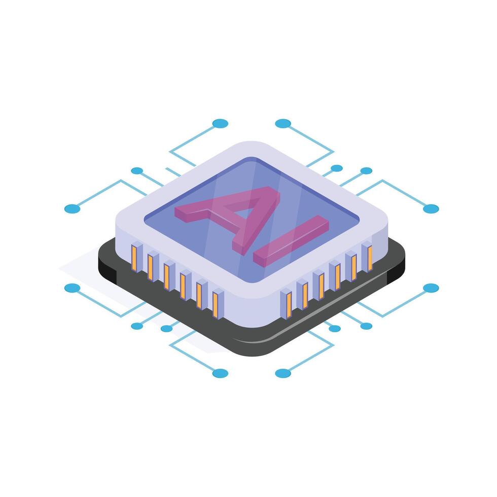 Microchip with AI text, symbolizing advanced artificial intelligence systems vector