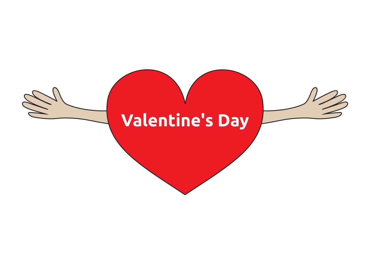 Valentines Day heart. Hand-drawn red love symbol isolated on white background. Heart with hands. Hug symbol isolated on white background. vector