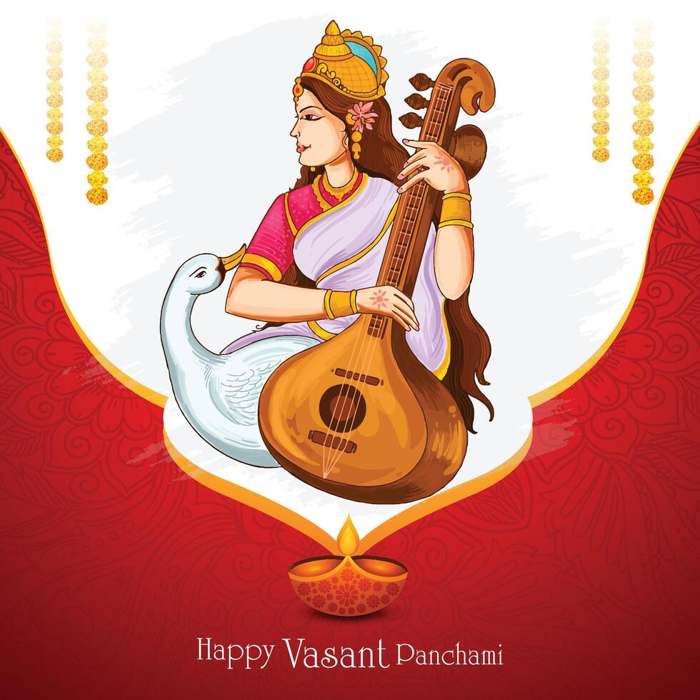 Happy vasant panchami greeting card background vector