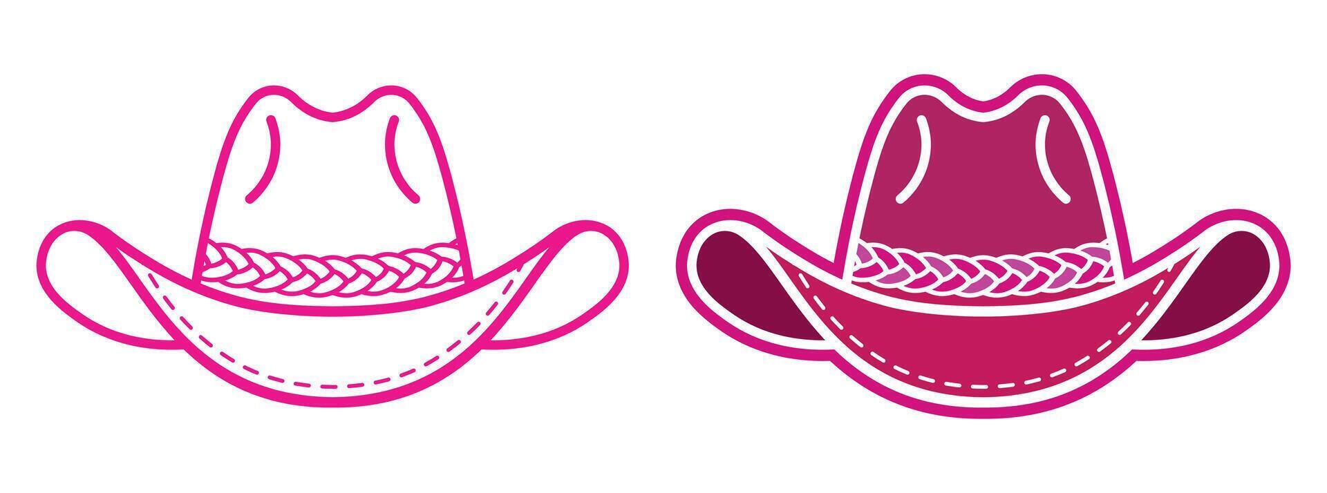 Set of Pink Cowgirl Hats. Flat Hand-Drawn Illustration. Western Cowboy and Wild West Theme vector