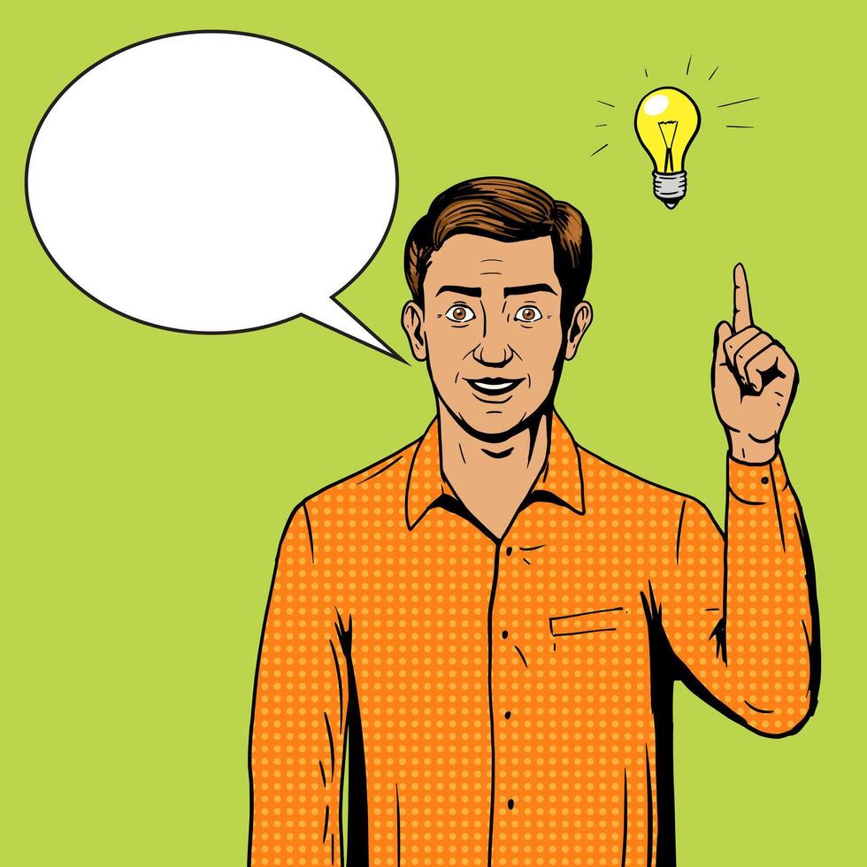 Man got a great idea pop art style illustration. Comic book style imitation. Vintage retro style. Conceptual illustration vector