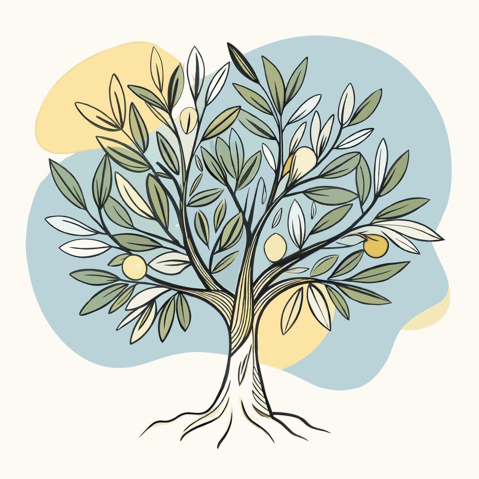Beautiful olive tree drawing with vibrant green leaves vector