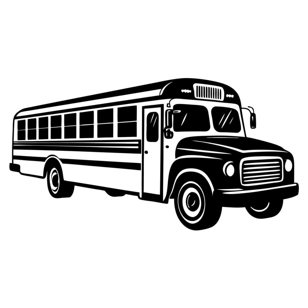 Vintage School Bus Illustration in Black and White vector