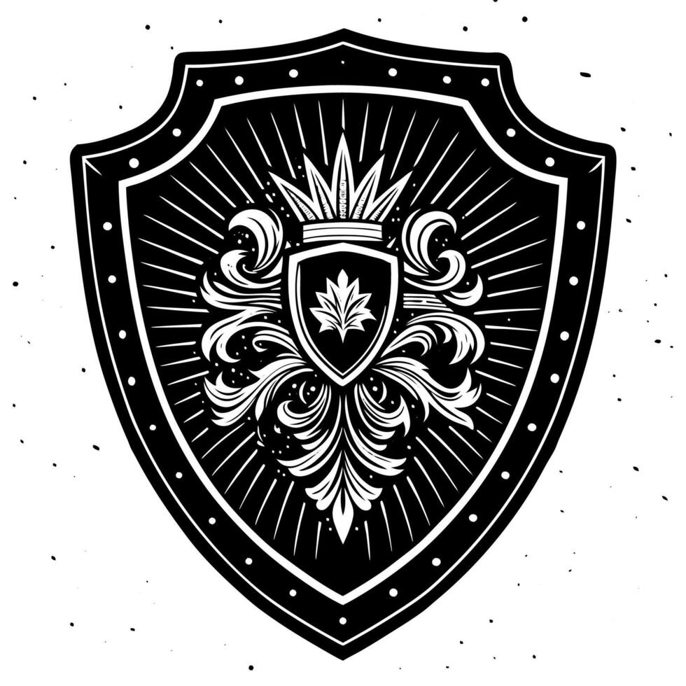 Ornate Black and White Shield with Crown and Fleur-de-lis vector