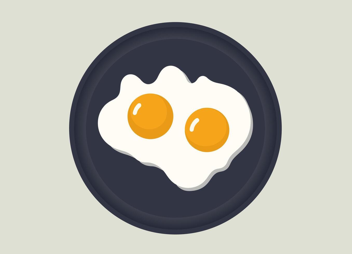 Two fried eggs on a black frying pan. vector
