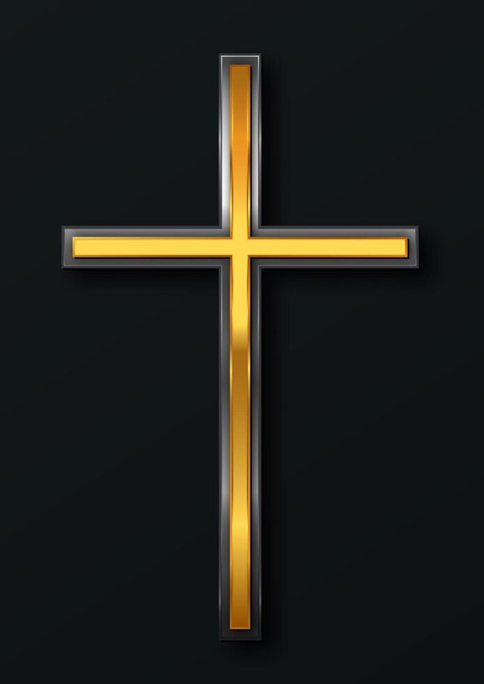 Modern religious background with metallic chrome cross design vector