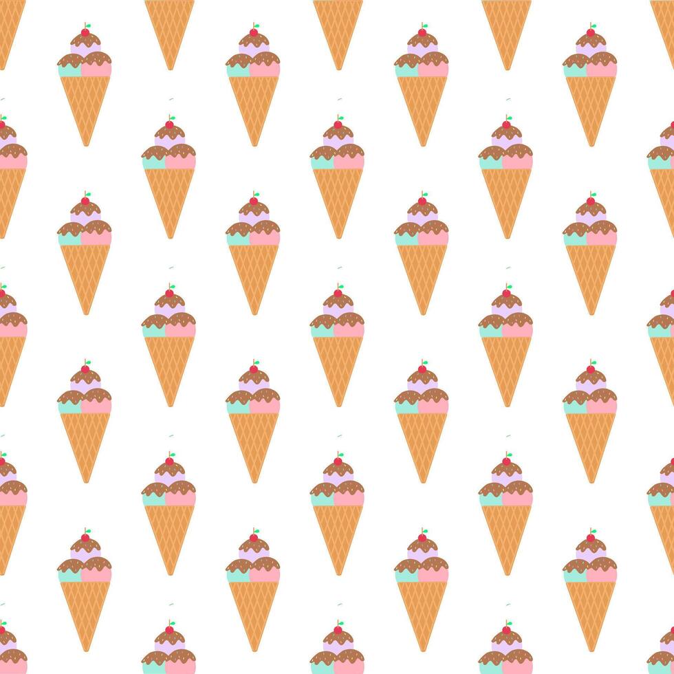 My Ice-cream with chocolate sauce sweet icon on white background. Seamless pattern. vector