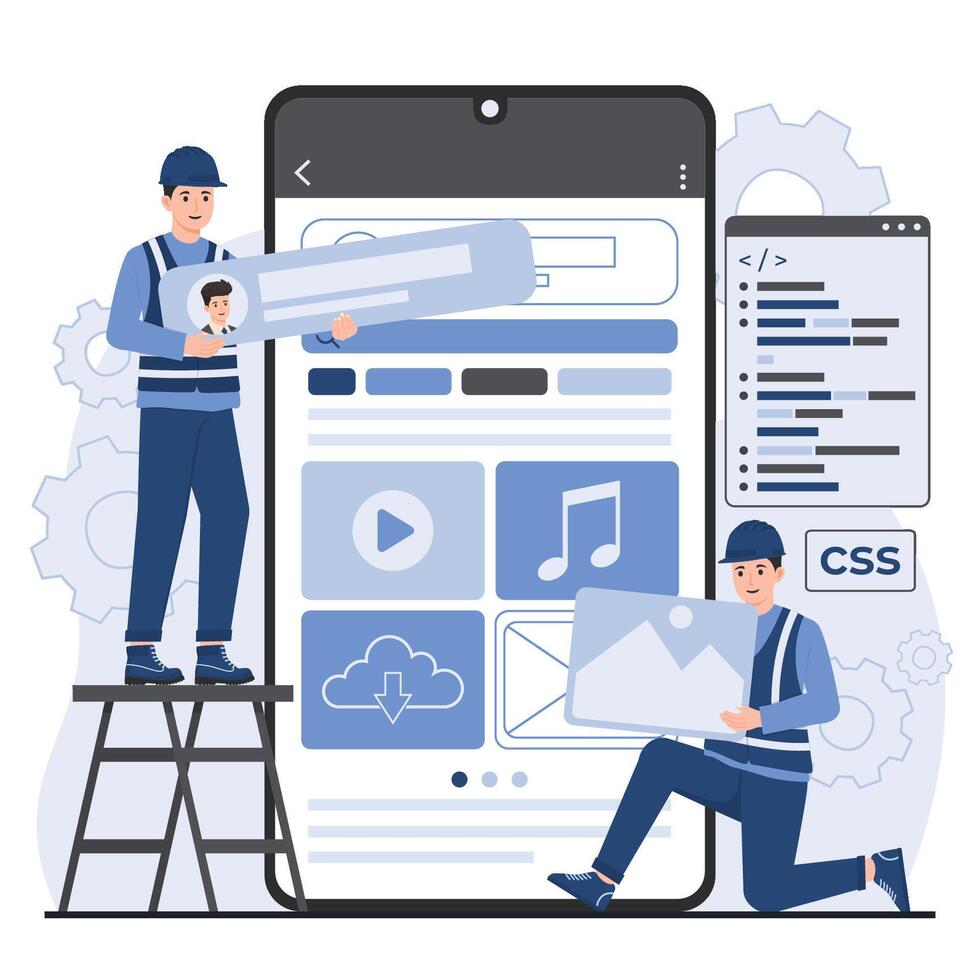 Mobile app development concept. Modern flat design illustration concept for website and mobile website development. vector