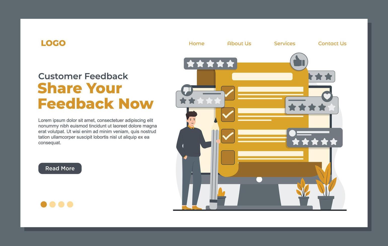 Flat design website template customer surveys and feedback reviews Modern illustration concept. vector