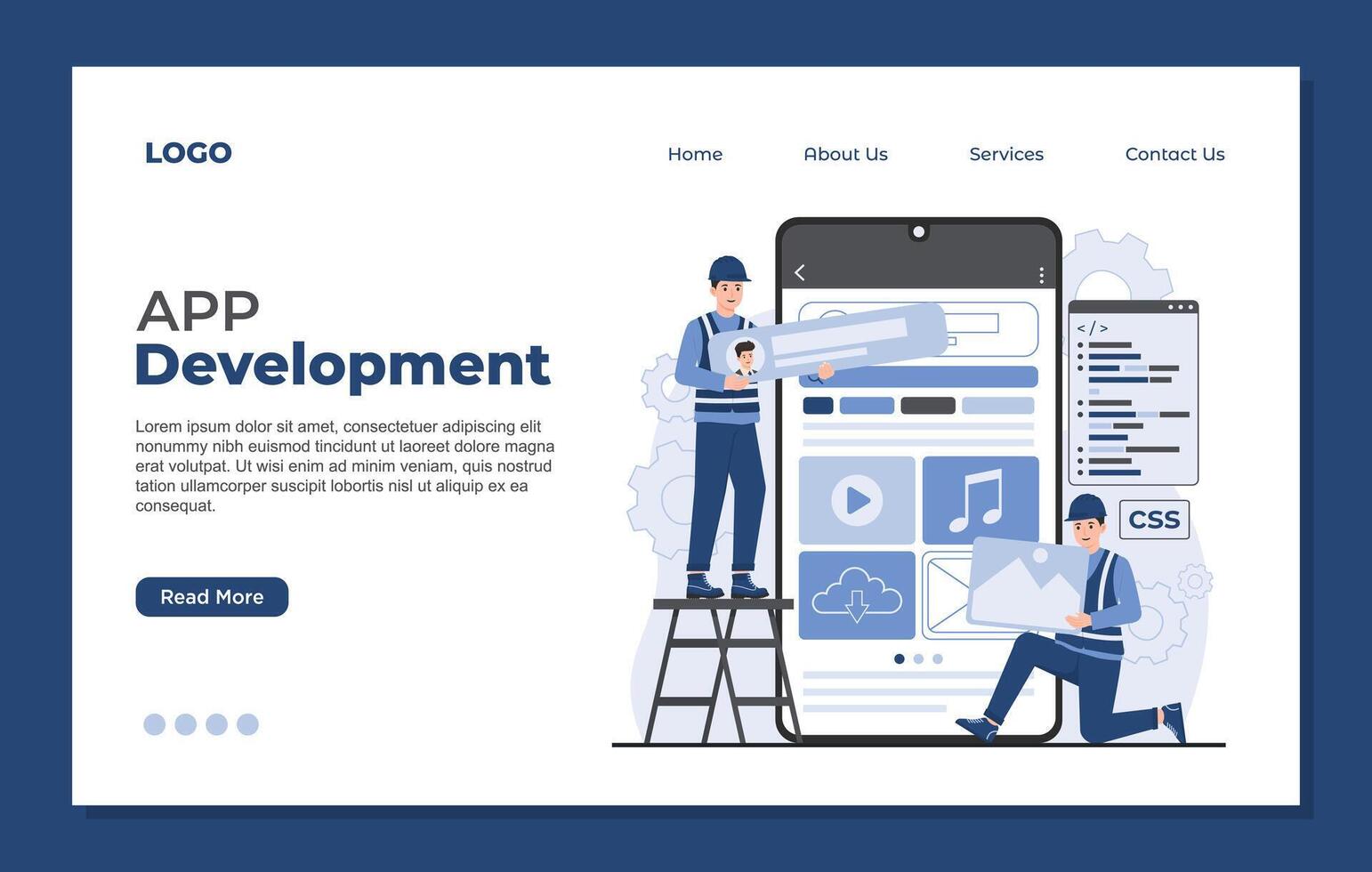 Flat design concept of app development, web page coding and programming. vector