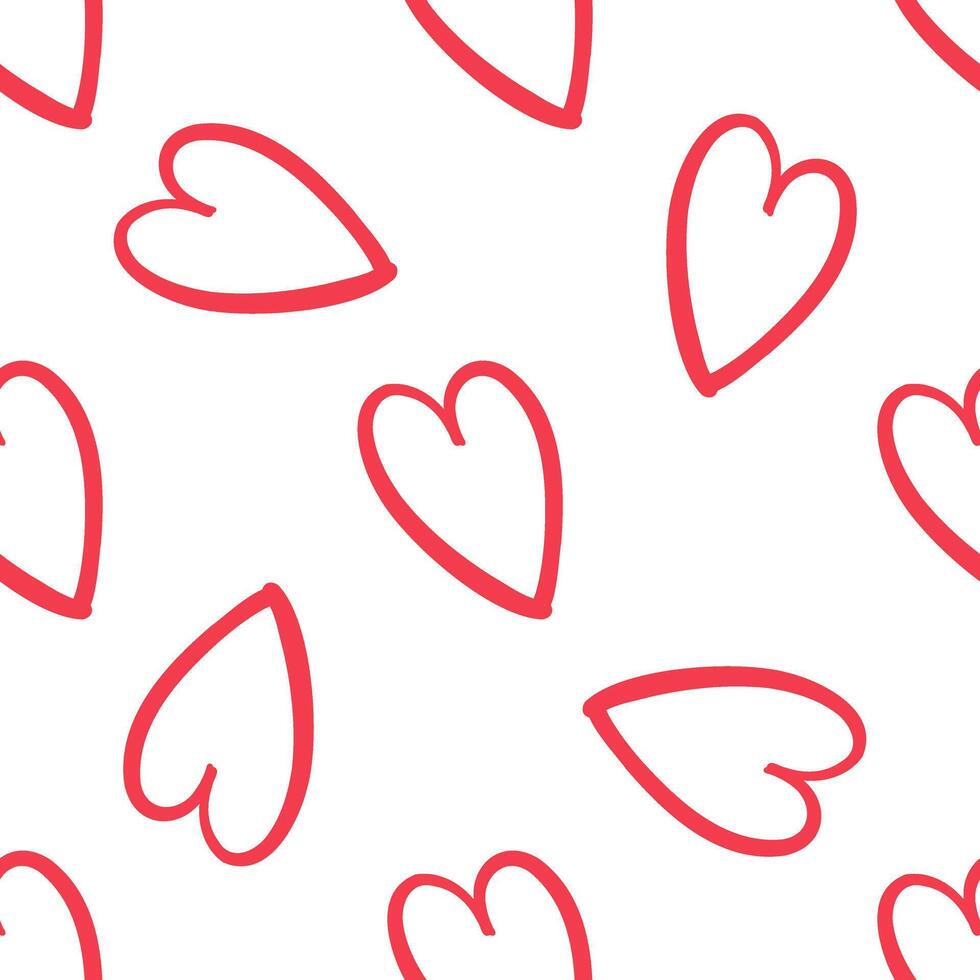 Romantic seamless pattern with red double hearts on white background in doodle style vector