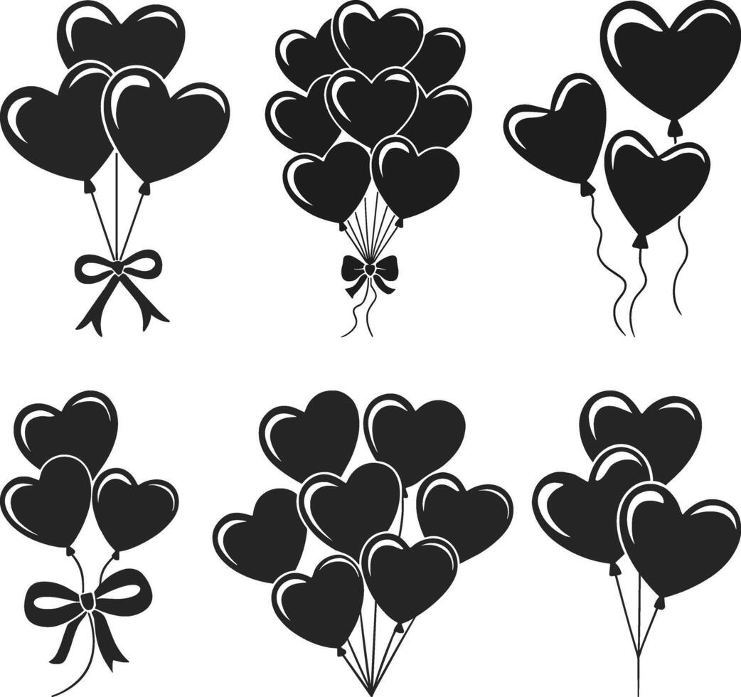 Heart-Shaped Balloon Silhouette Collection for Valentine's Day Designs vector
