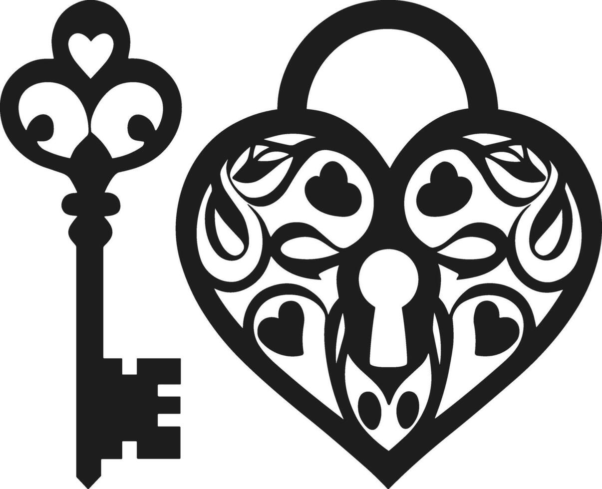 Ornamental Heart Lock and Key Illustration for Romantic Valentine's Day Designs vector